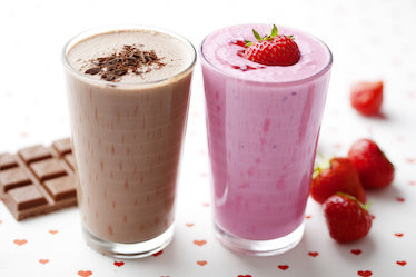 milkshakes smoothie strawberries n cream and chocolate peanut butter